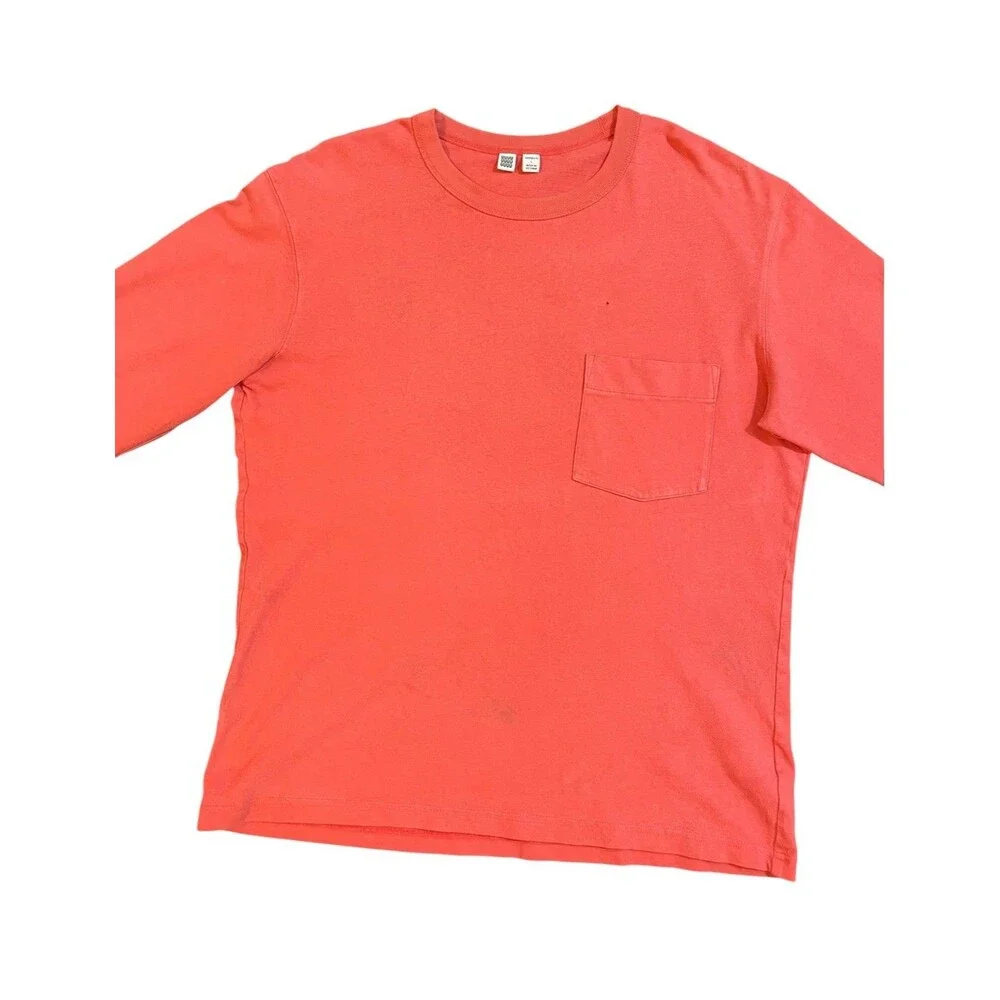 Uniqlo U Salmon Pink Longsleeve Pocket T Shirt Men’s Size Medium Essential